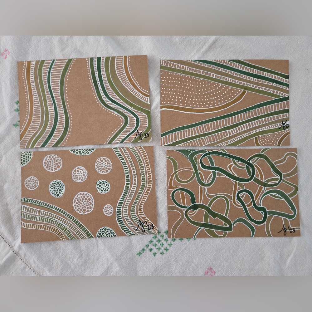 Handmade Abstract Art Postcard Set (4) – Original Mini Art Gift & Stationery